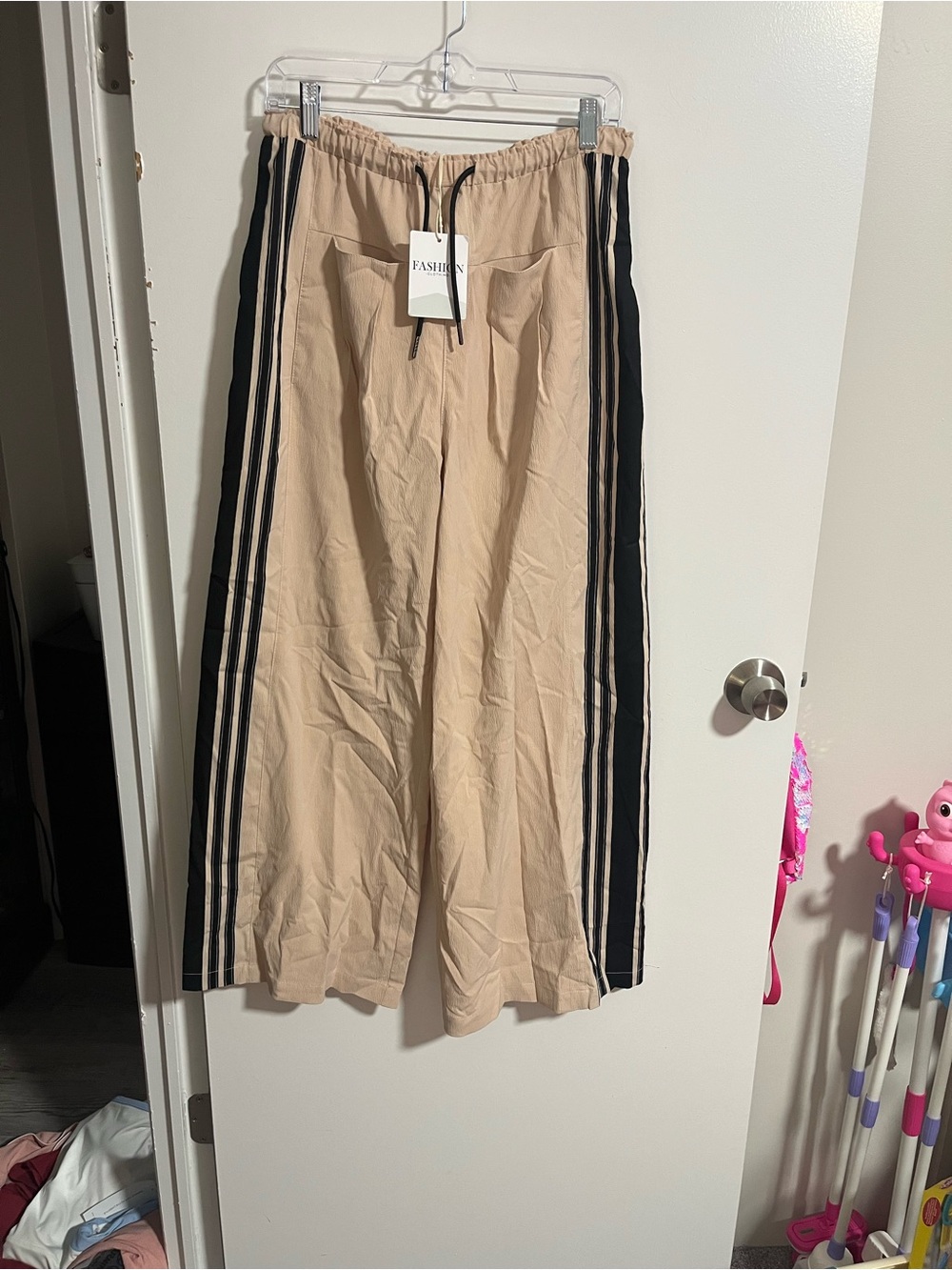 Amazon Beige Track Pants with Black Side Stripes